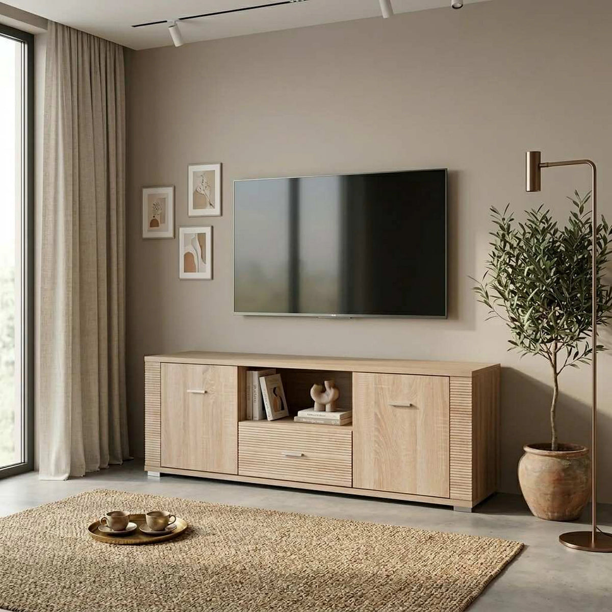 Comoda TV GRAND tip 13, stejar sonoma, PAL laminat, 140x55x51 cm