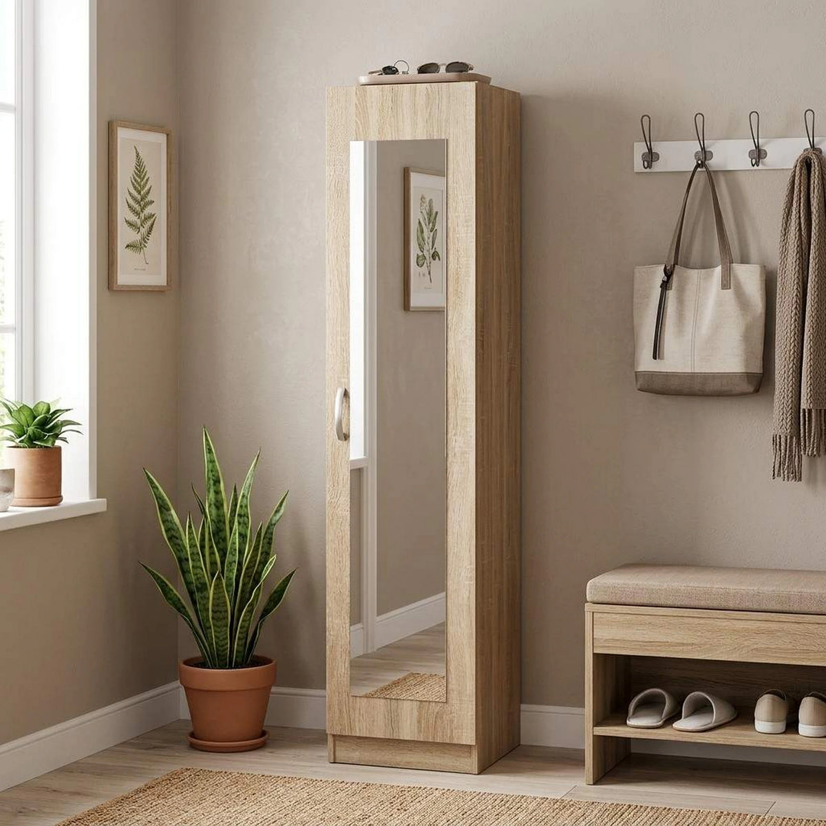 Dulap cu oglinda BETTY 2 BE02-005-00, stejar sonoma, PAL melaminat, cu o usa, 45x57x220 cm
