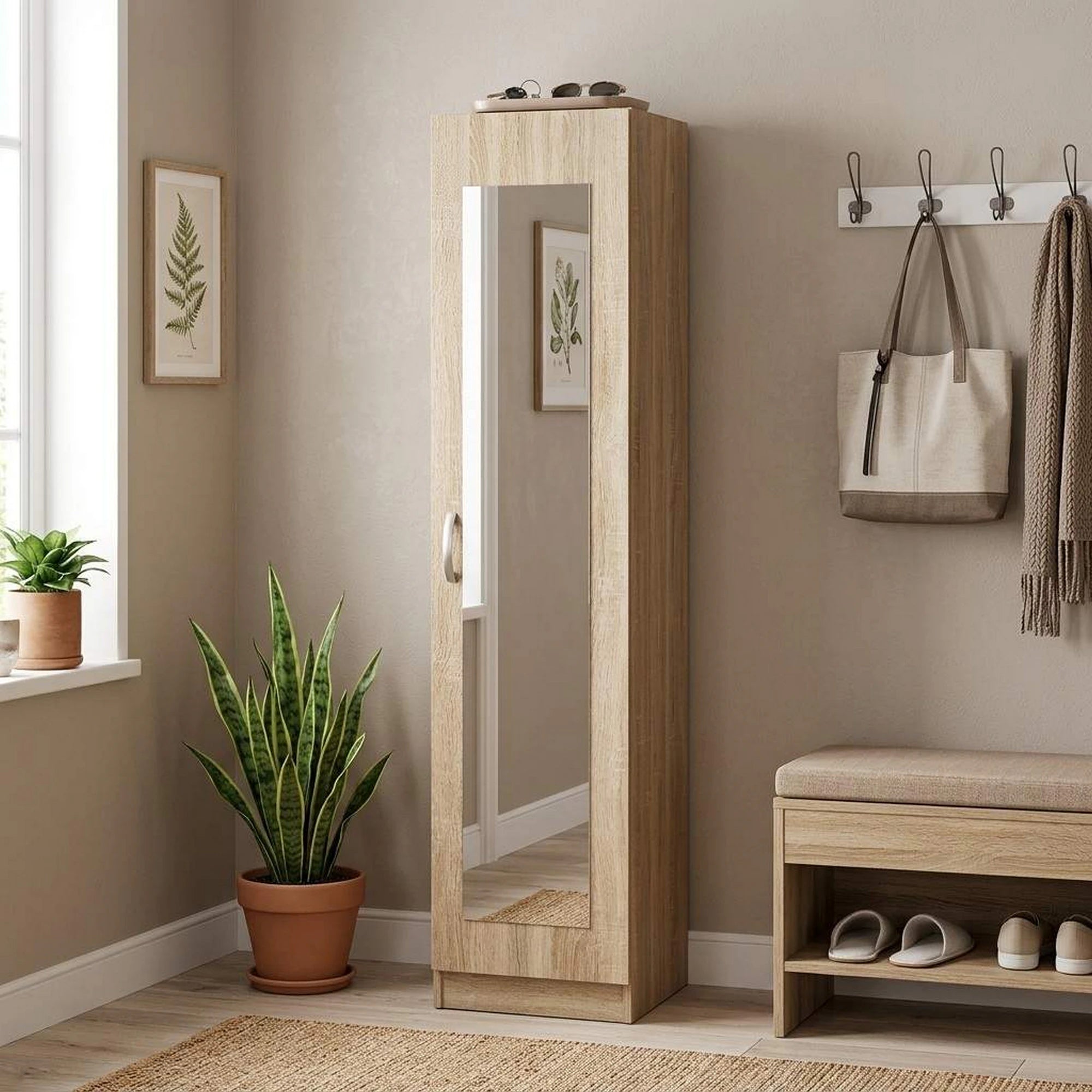 Dulap cu oglinda BETTY 2 BE02-005-00, stejar sonoma, PAL melaminat, cu o usa, 45x57x220 cm