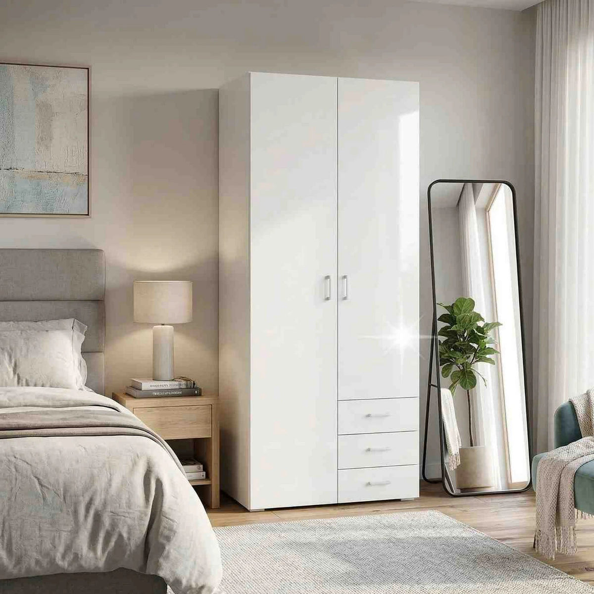 Dulap GWEN 70425, alb, PAL, cu 2 usi si 3 sertare, 78x50x200 cm