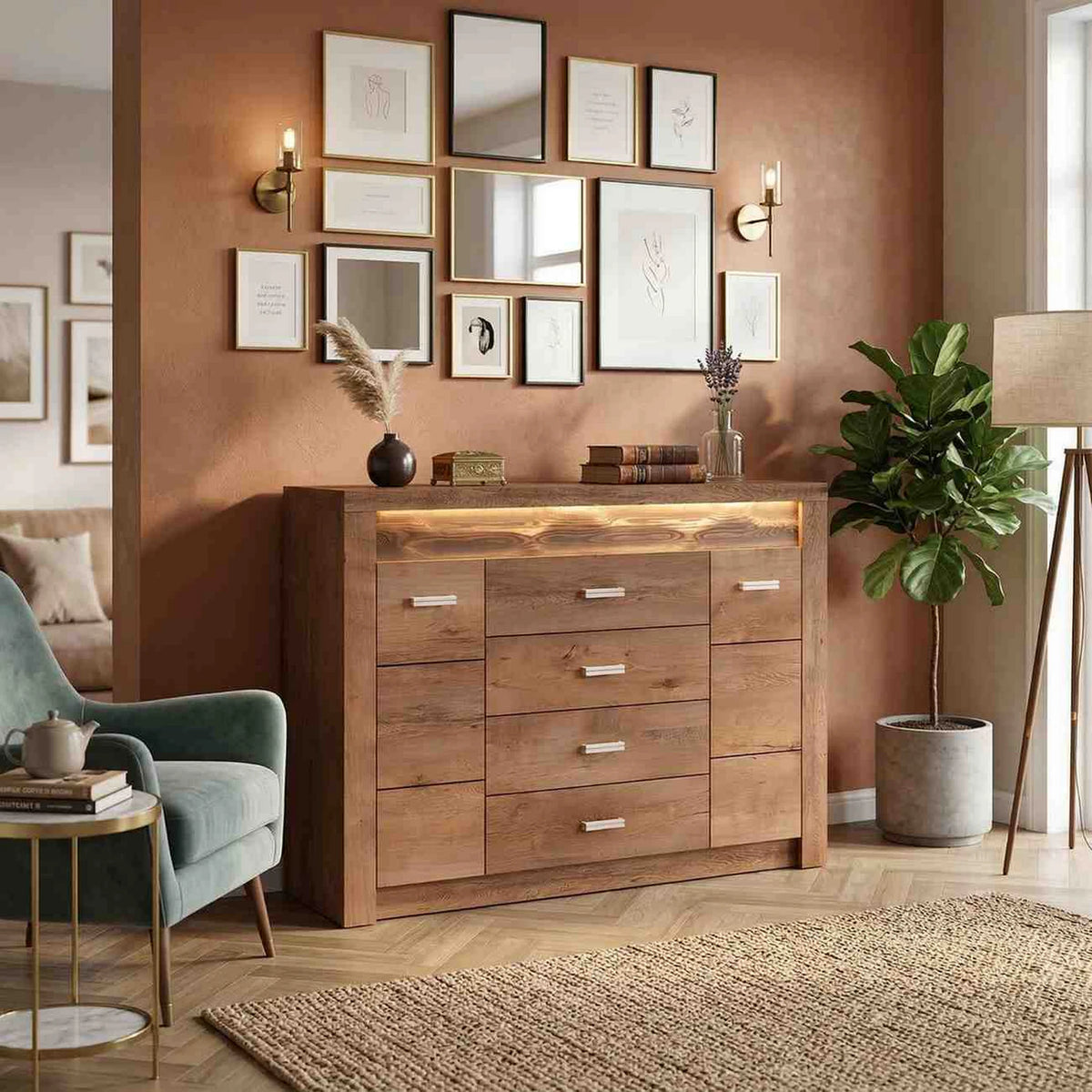 Comoda INFINITY I-07, frasin deschis, PAL melaminat, 137x42x104 cm