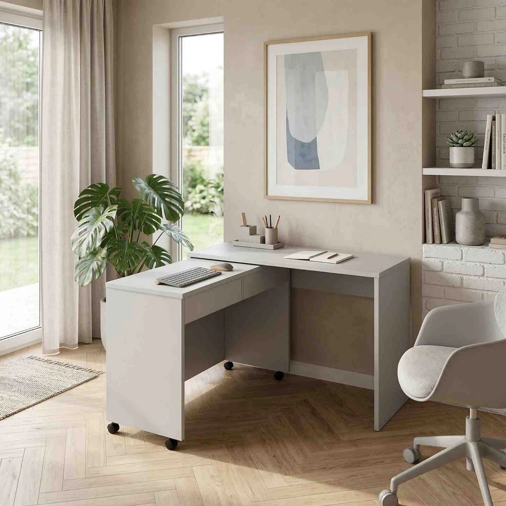 Birou VERSAL NEW, alb, PAL, extensibil, 120x50x75 cm