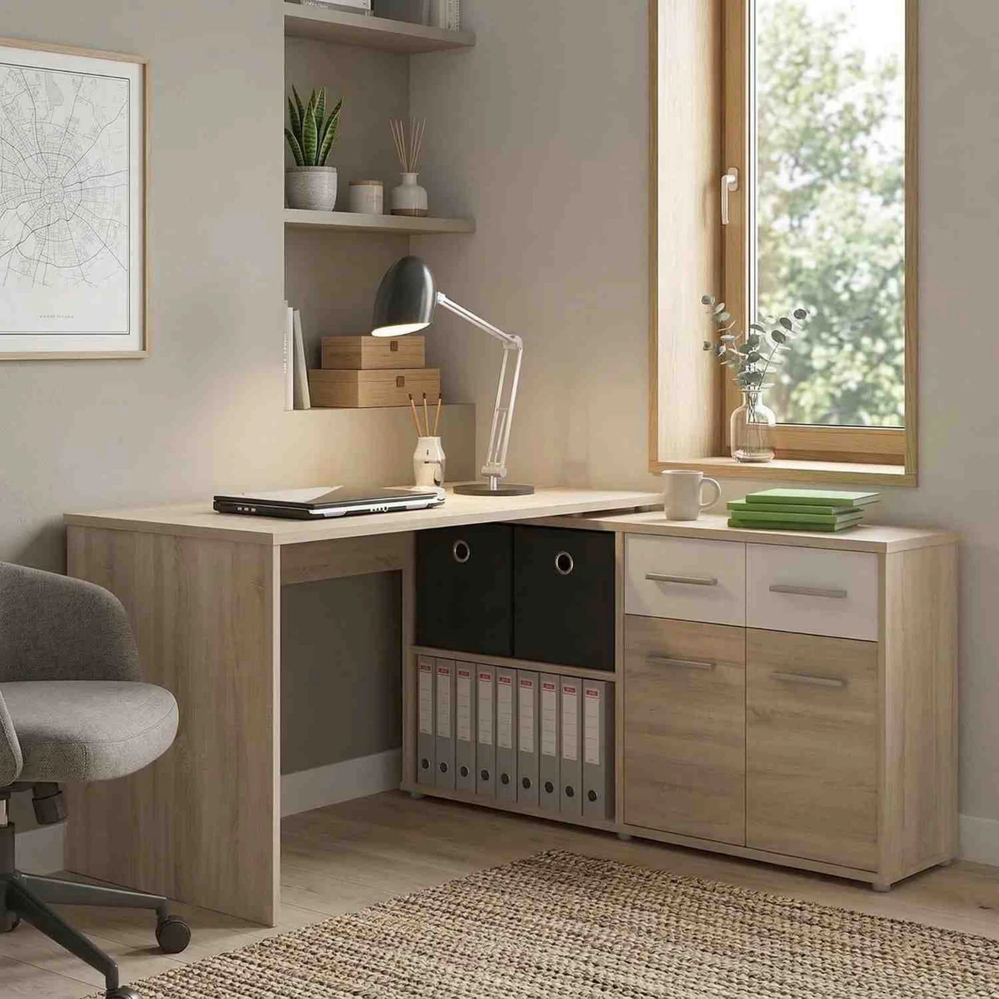 Birou RAFAEL NEW, stejar sonoma/alb, PAL melaminat, 138x140x77 cm