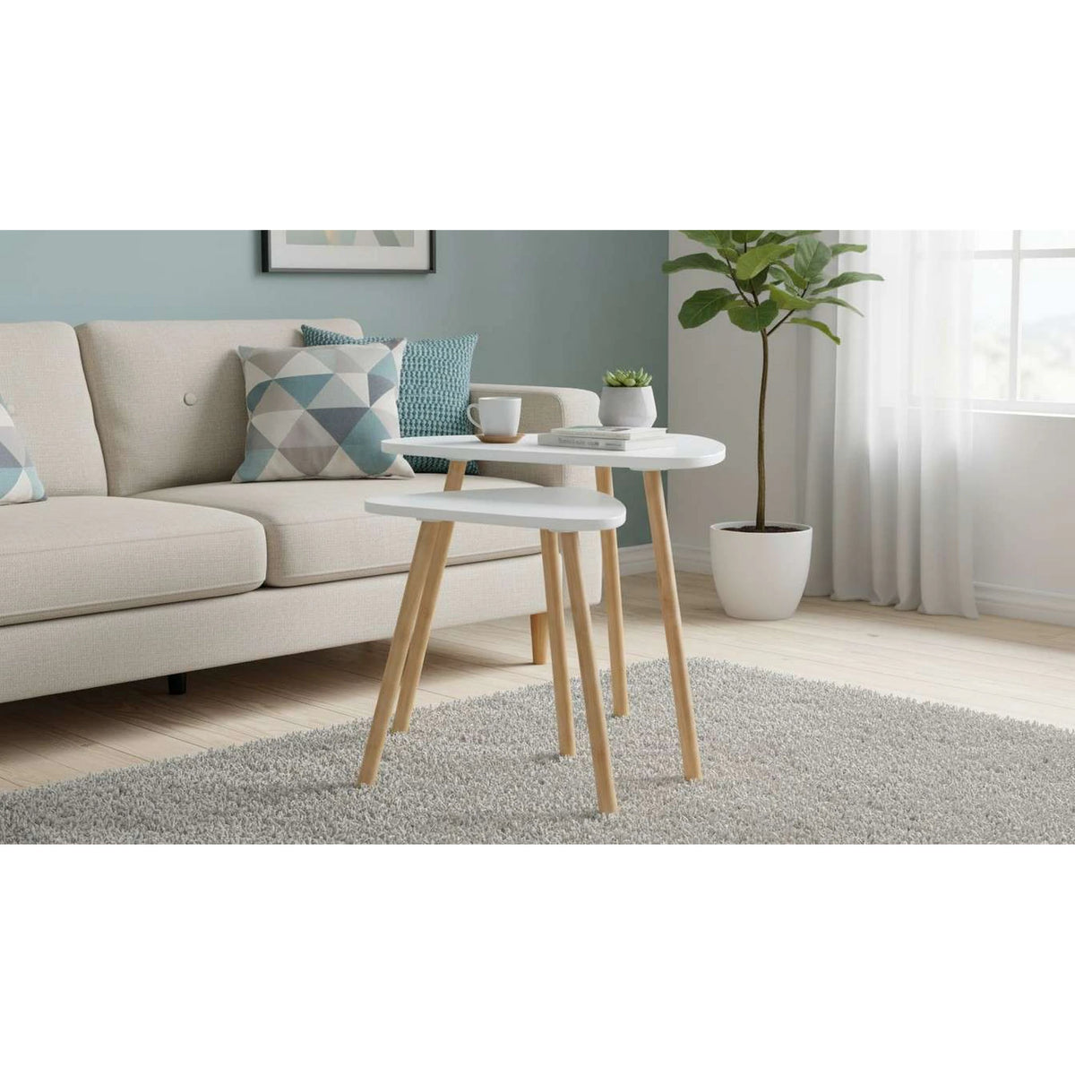 Set 2 masute cafea BISMAK, alb/stejar