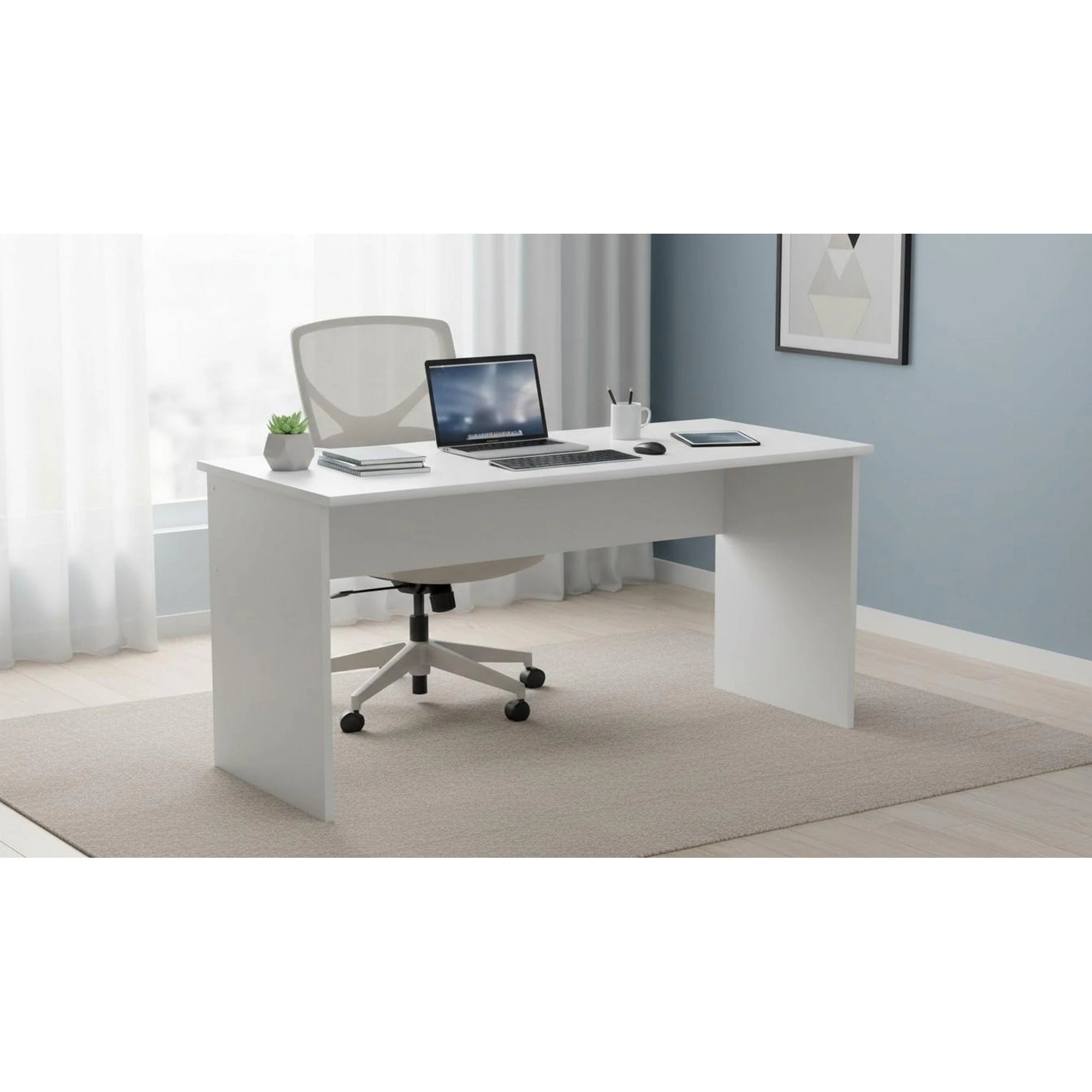 Masa birou JOHAN 2 NEW 01, alb, DTD laminat, 150x68x74 cm