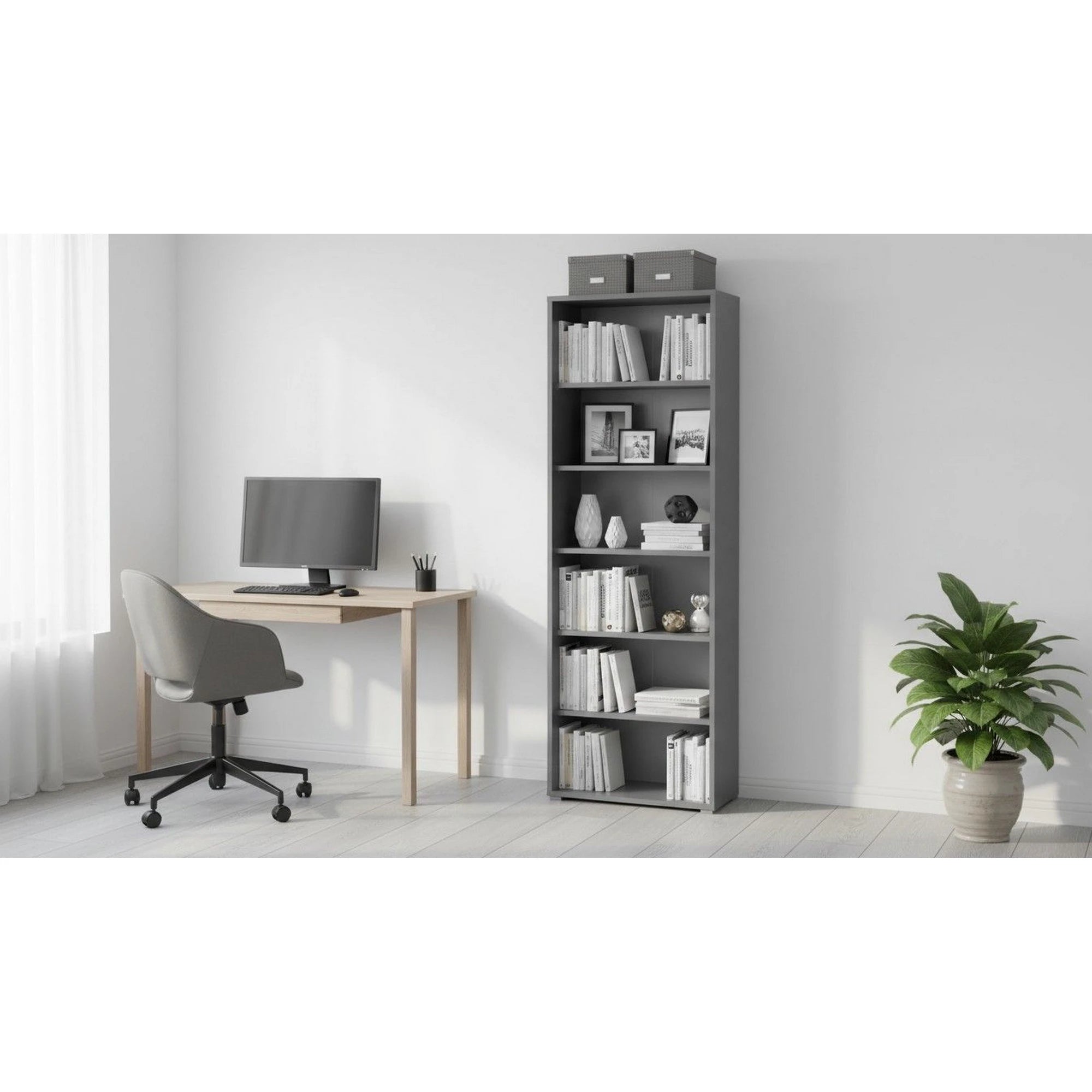 Biblioteca RIOMA NEW TYP 01, grafit, DTD laminat, 75x38x218 cm