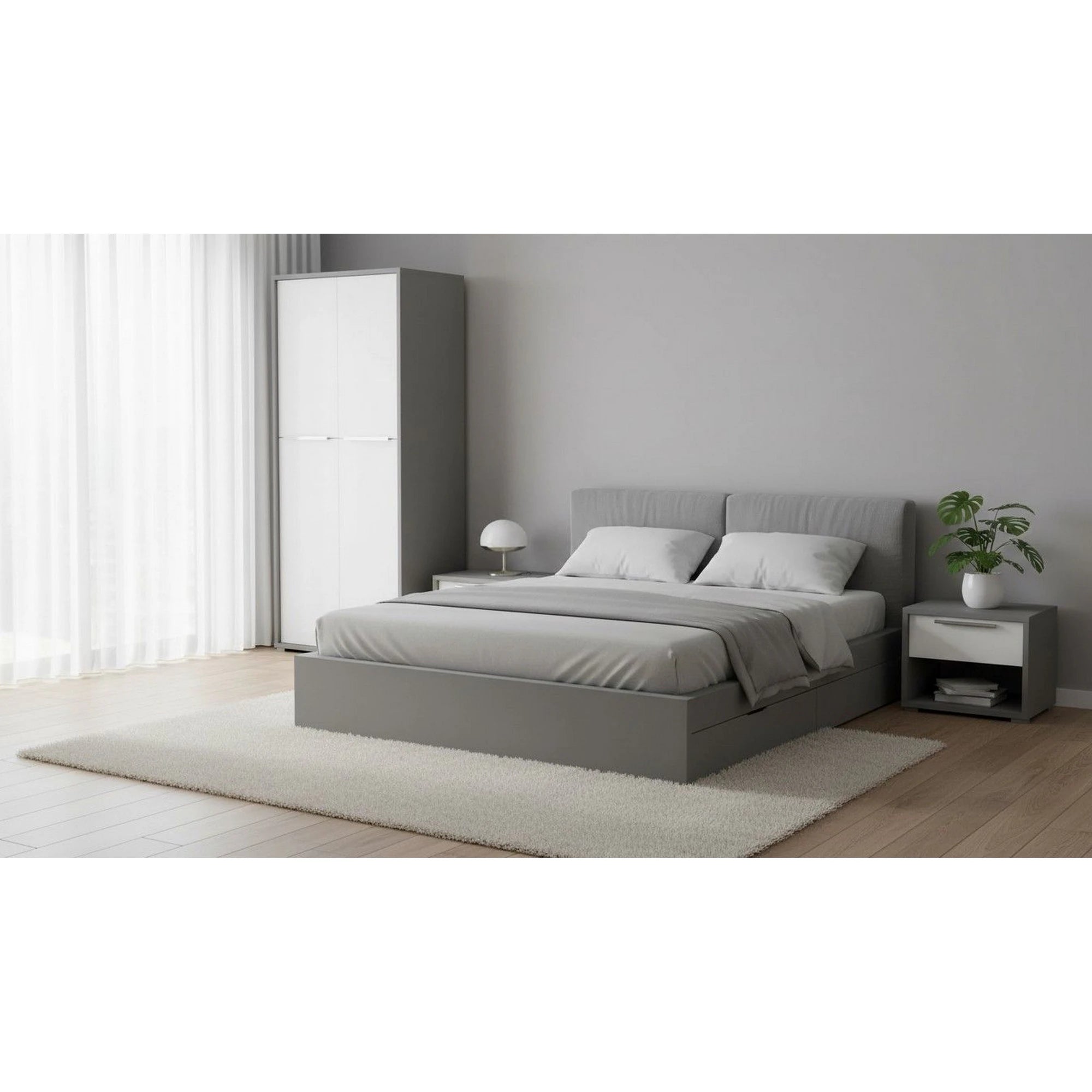 Dulap RIOMA NEW TYP 07, gri grafit/alb, PAL melaminat, cu 4 usi, 75x38x183 cm