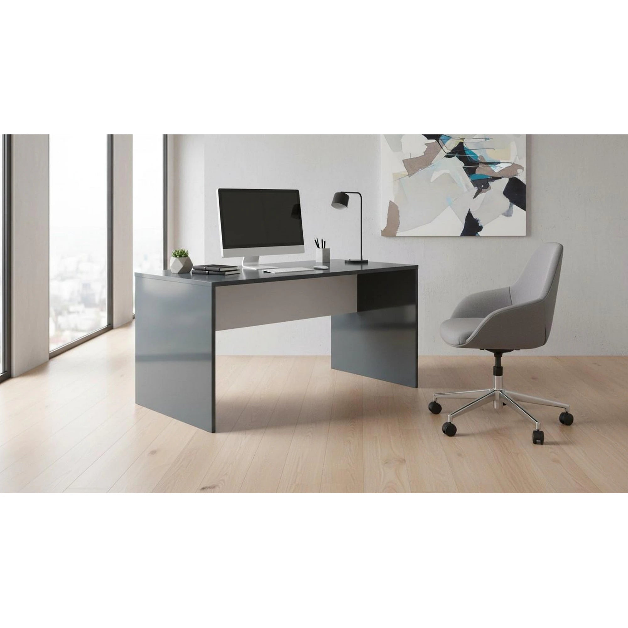 Masa birou RIOMA NEW TYP 11, gri grafit, DTD laminat, 140x80x76 cm