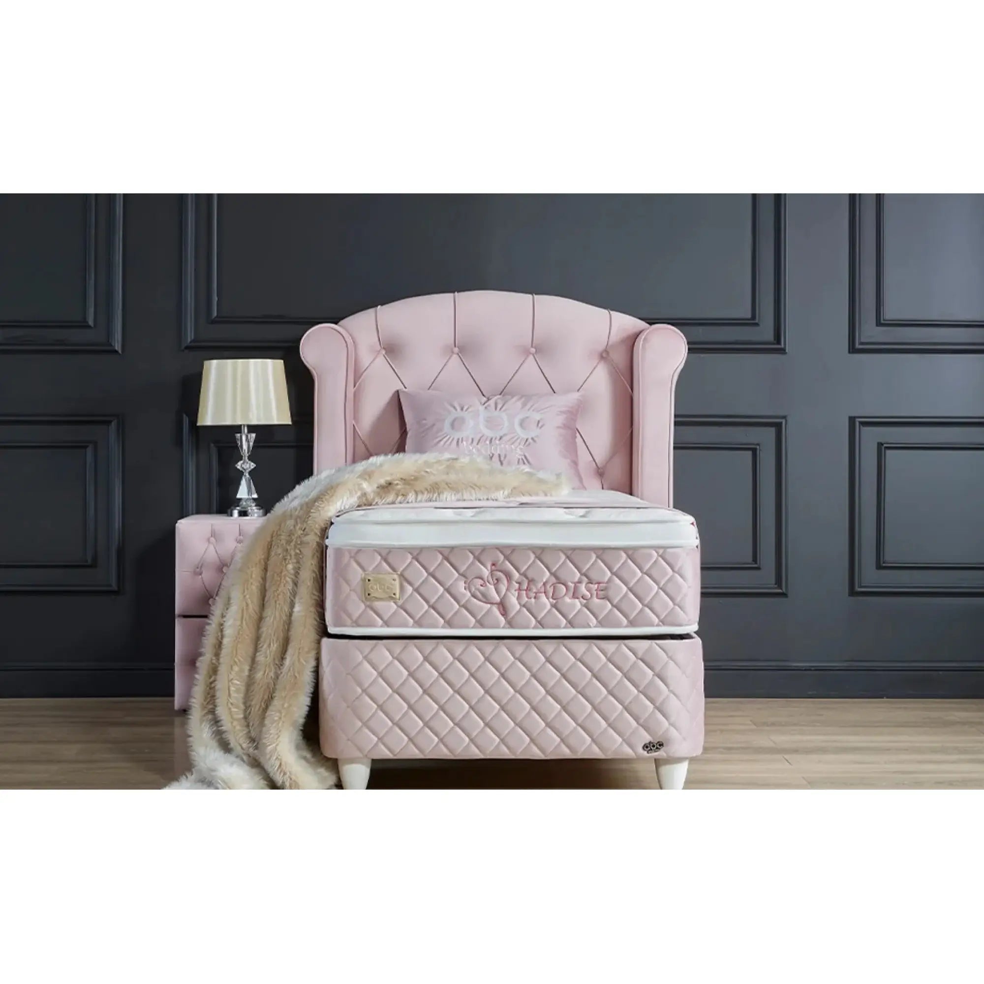 Pat Visco Lux 120x200, stofa catifelata roz, cu suport saltea si lada depozitare