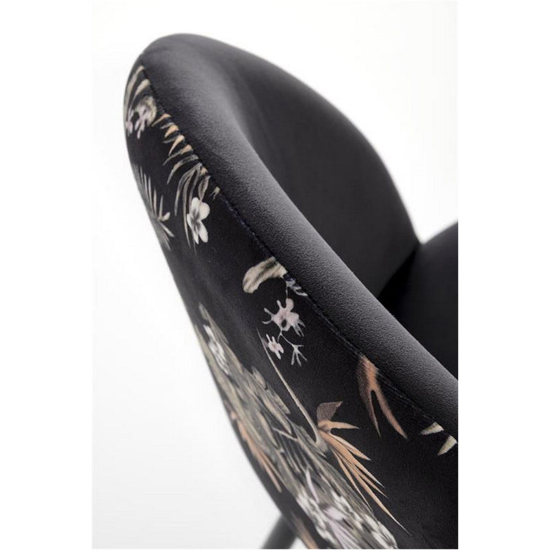 Scaun tapitat K505, negru, cu imprimeu floral, stofa catifelata, 51x55x86 cm