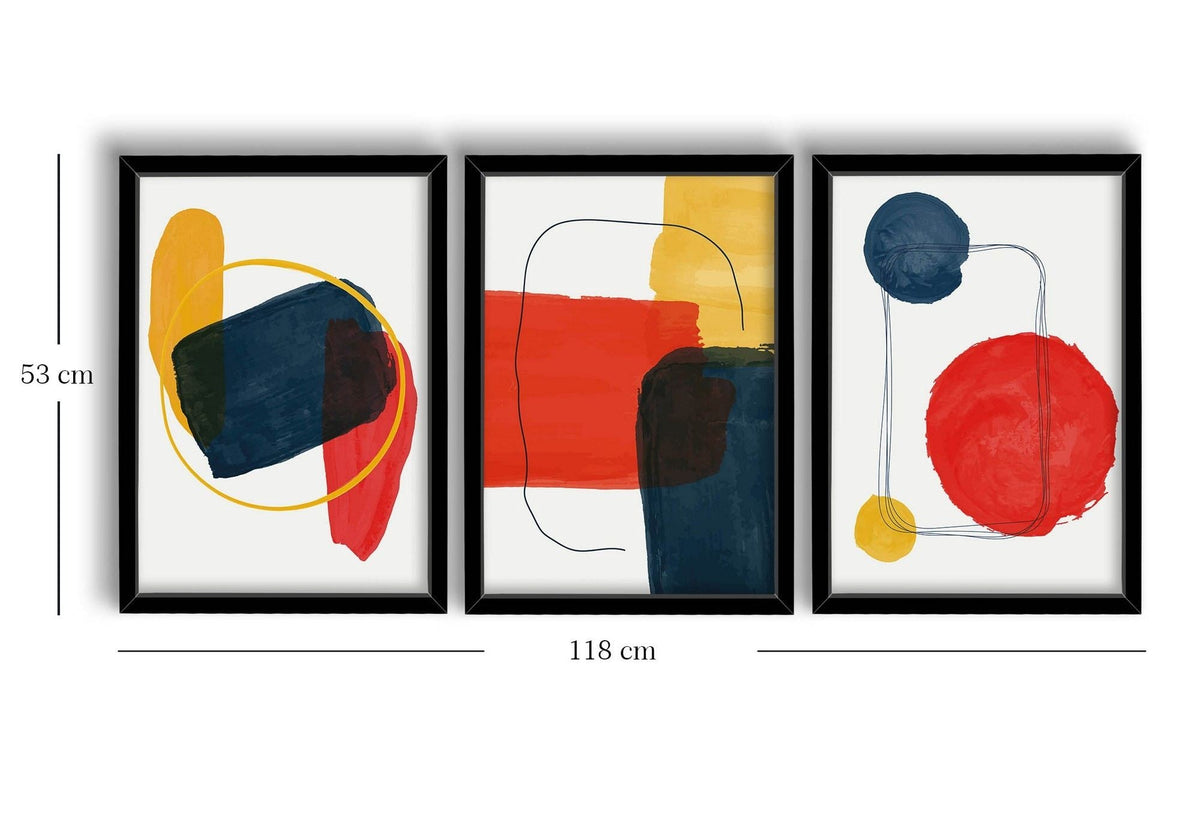 Tablou decorativ MDF cu ramă (3 piese), 3P3853NISCT-005, Roșu / Muștar / Bleumarin / Alb