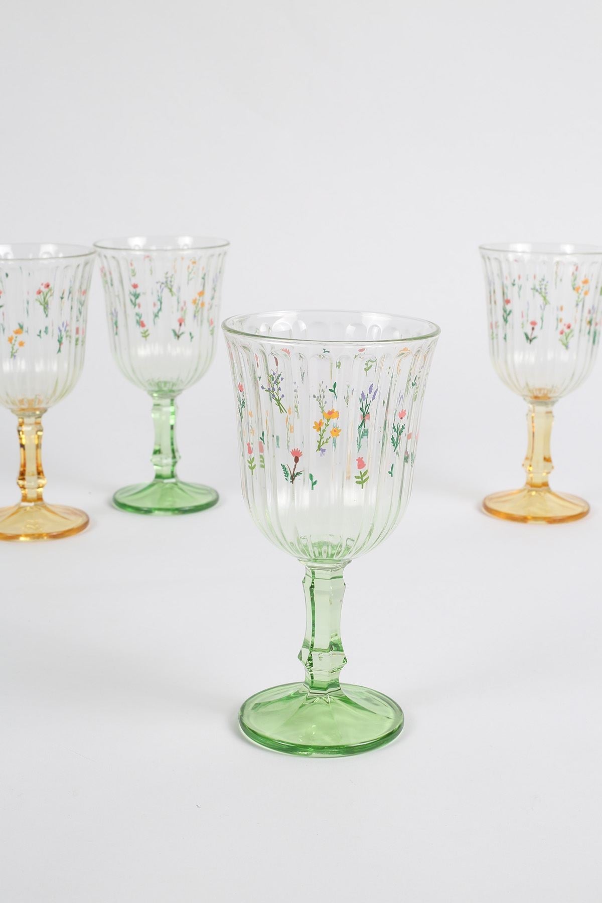 Set pahare vin (4 piese), Botanical 240, Galben / Verde