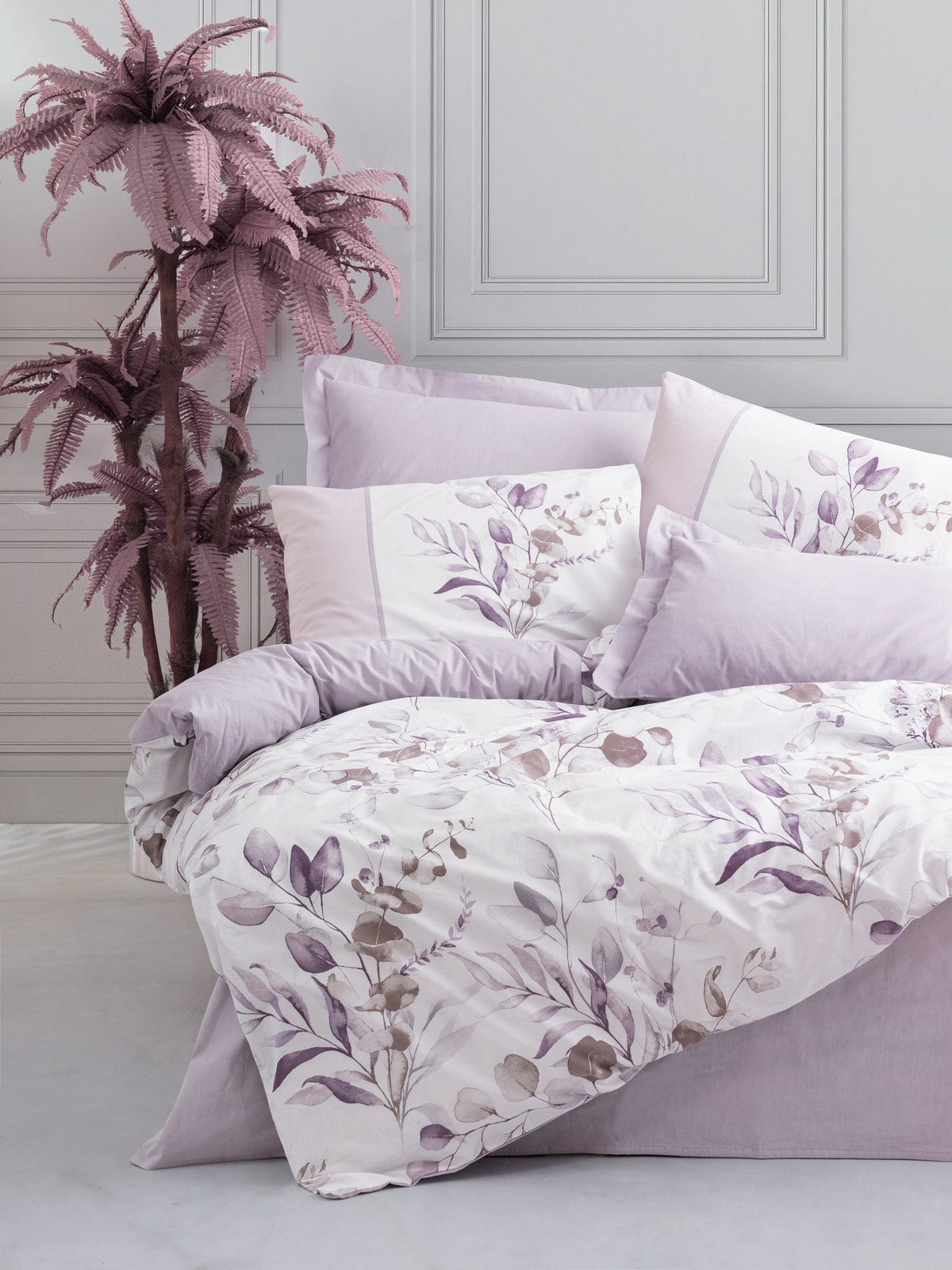 Set lenjerie pat single ranforce, Nadia - Lilac, Lila / Alb