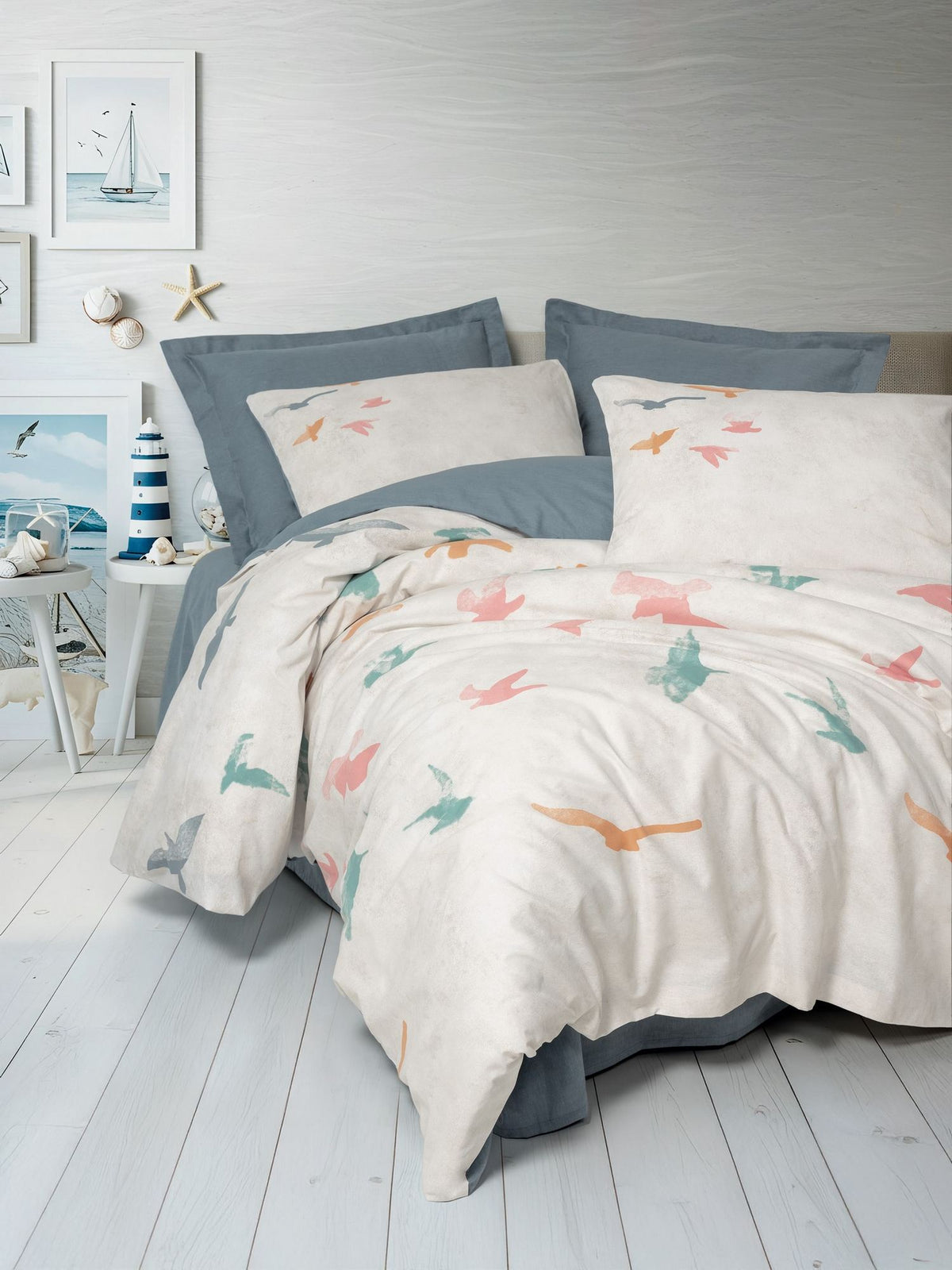 Set lenjerie pat dublu ranforce, Kaija - Blue, Albastru