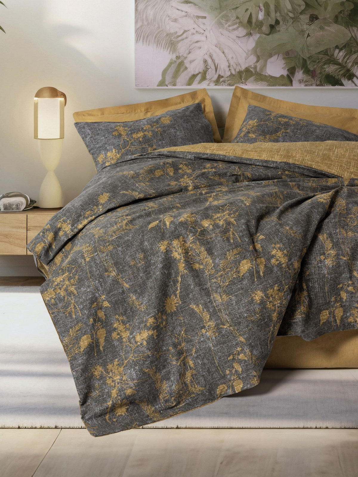 Set lenjerie pat dublu ranforce, Yadawa - Mustard, Muștar