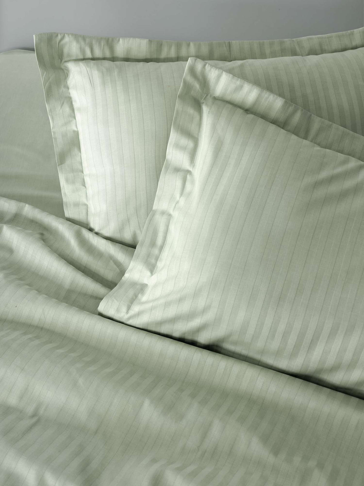 Set lenjerie satin pat dublu, Stripe - Sage, Salvie