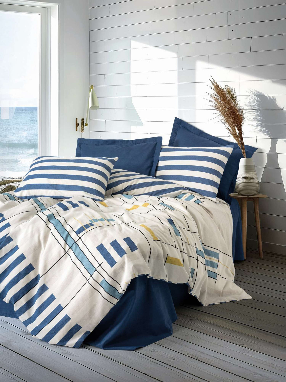 Set lenjerie pat dublu ranforce, Lunox - Dark Blue, Albastru închis
