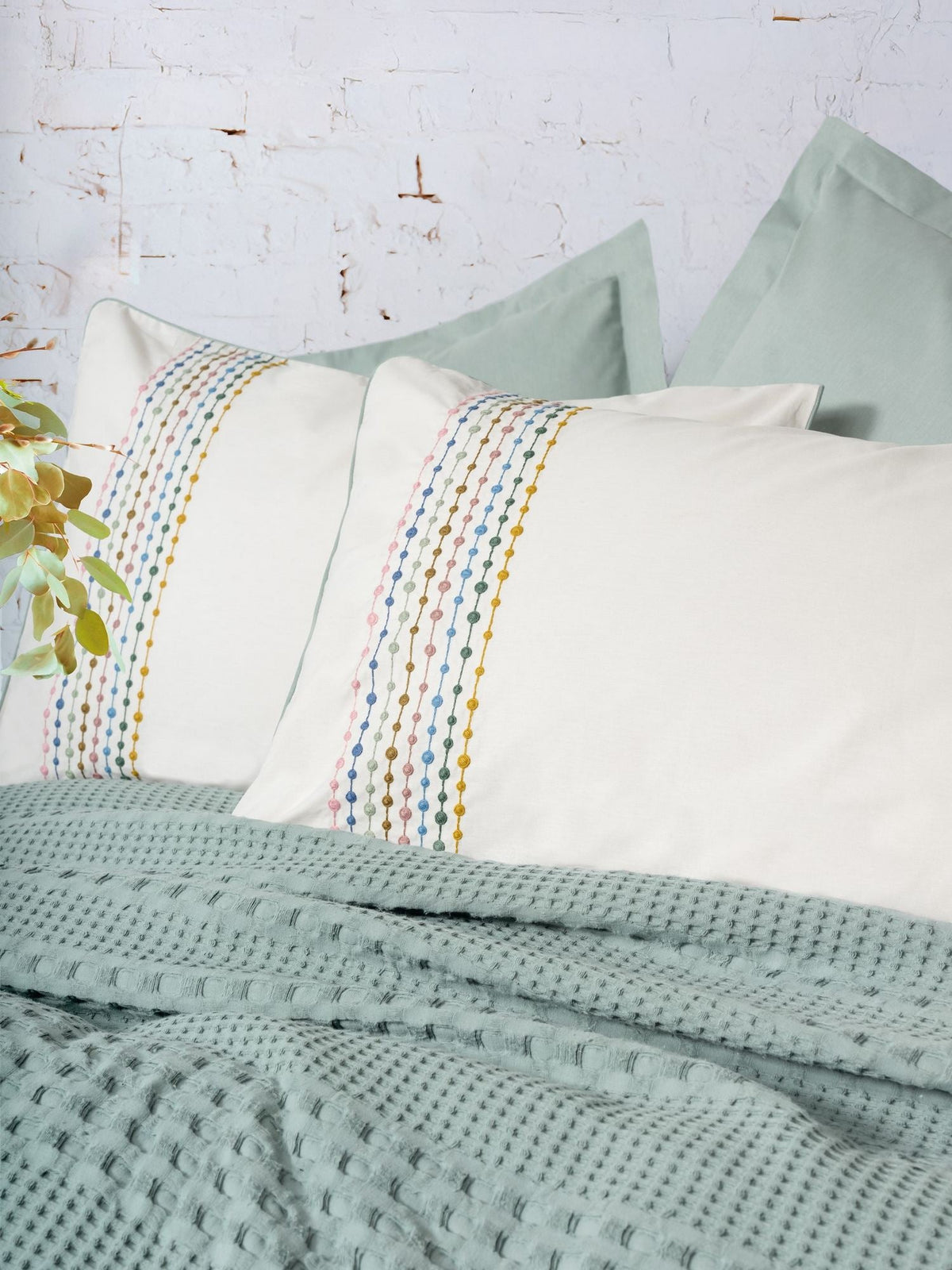 Set cuvertură pichet pat dublu, Pebble - Mint, Mentă