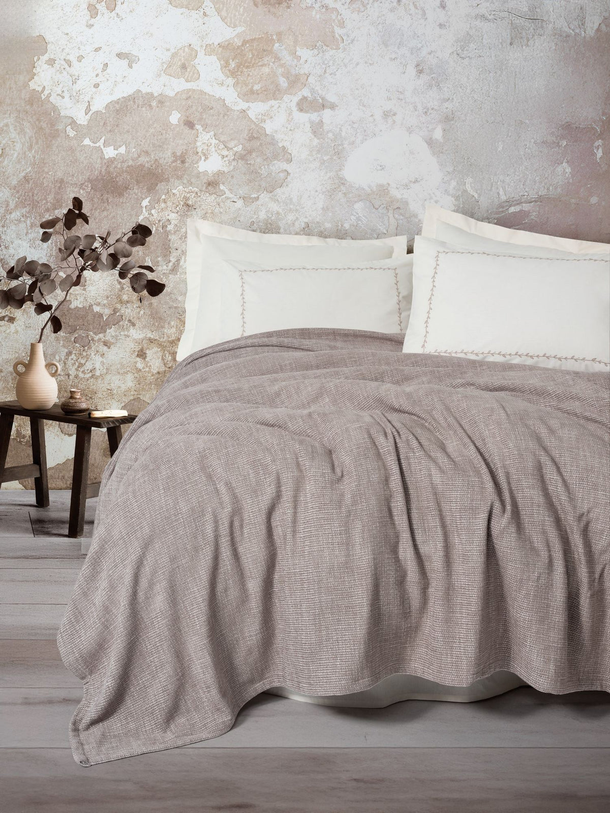 Set cuvertură pichet pat dublu, Loom - Beige, Bej