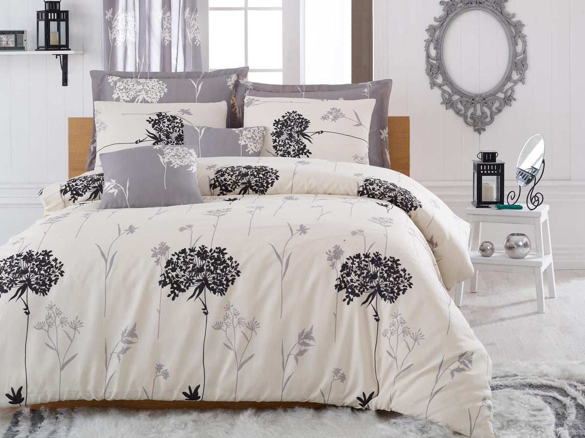 Set husă pilotă pat dublu, Efil - Beige, Grey, Bej / Gri / Negru