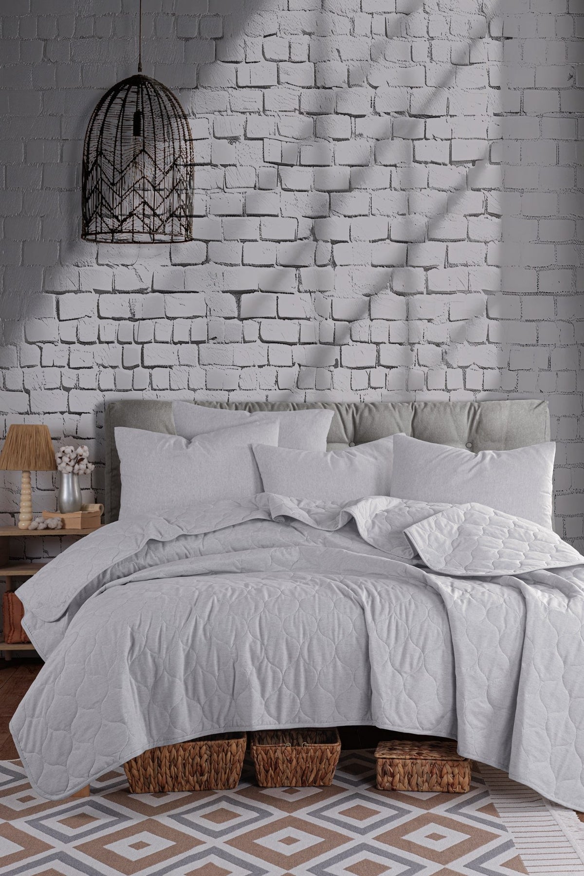 Set cuvertură pat dublu, Solid - Grey, Gri