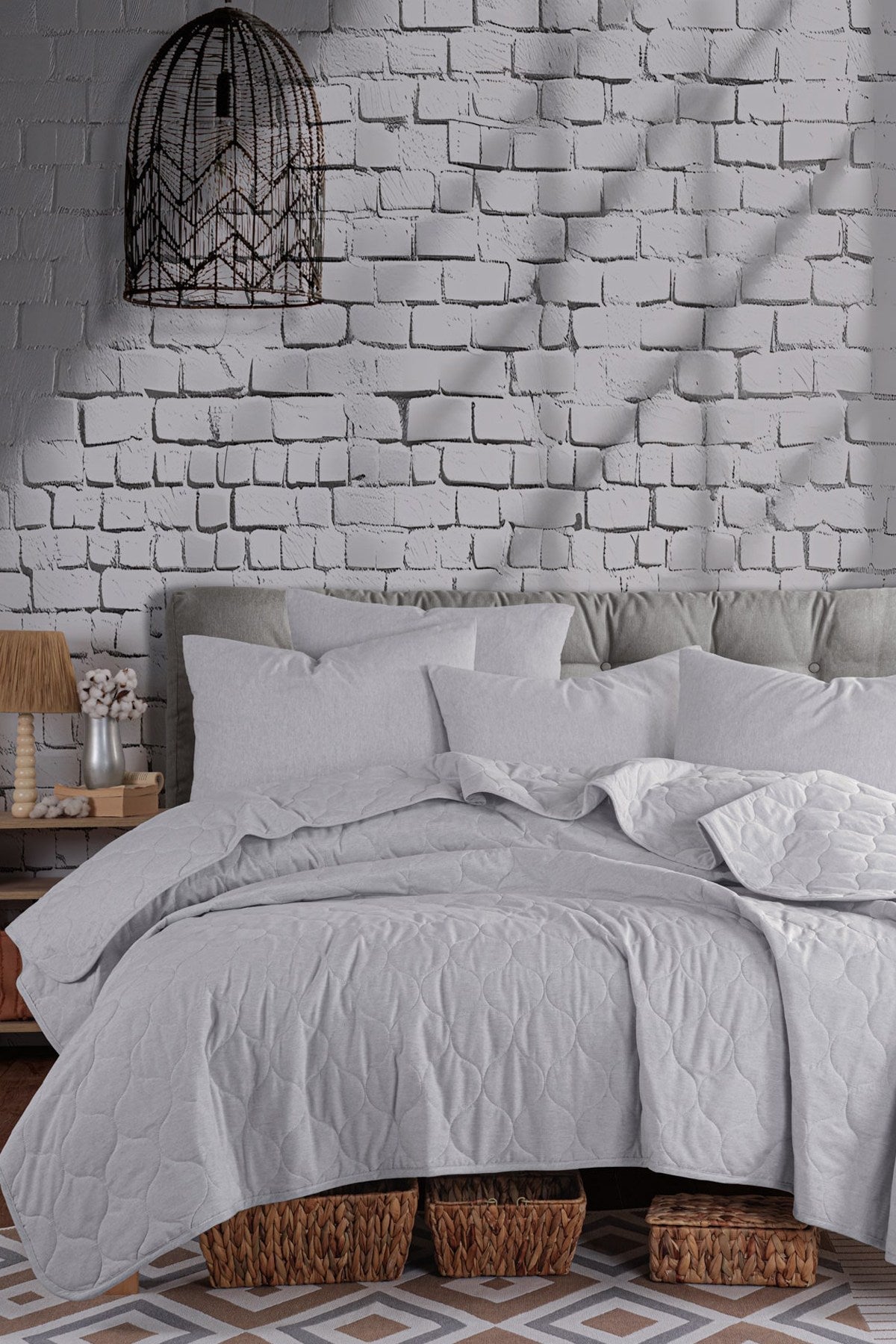 Set cuvertură pat dublu, Solid - Grey, Gri