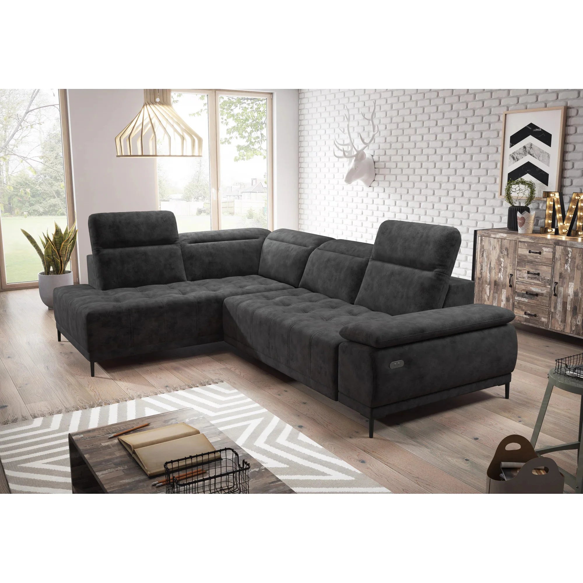 Coltar FOCUS L, personalizabil materiale gama Oferta Avantaj, cu reglaj electric si tetiere reglabile, 278x204x98 cm