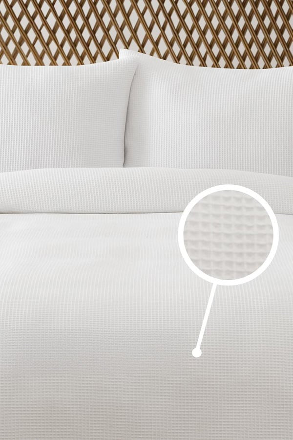 Cuvertură pichet pat dublu, Waffle - White, Alb