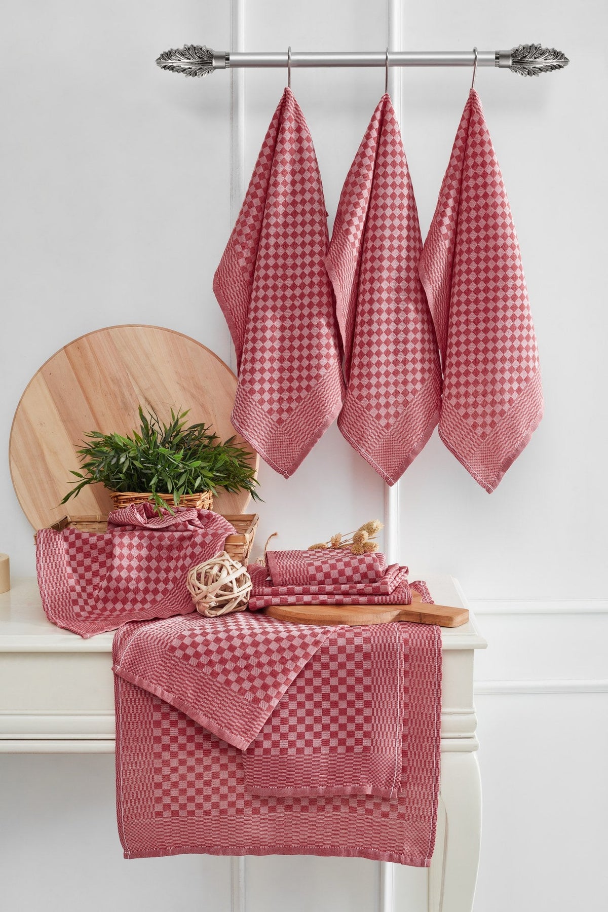 Set prosoape de bucătărie (10 piese), Lola - Red, Roșu
