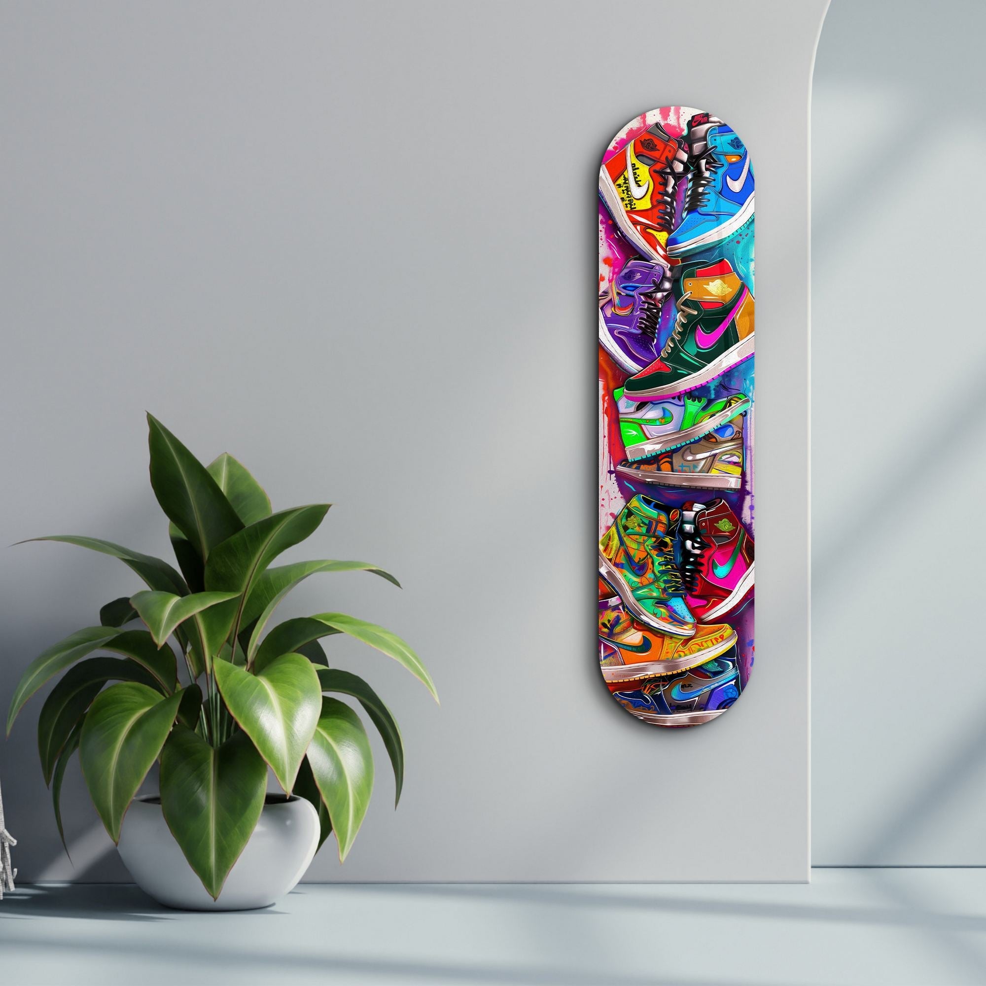 Tablou decorativ din sticlă securizată, Colorful Sneakers, Multicolor