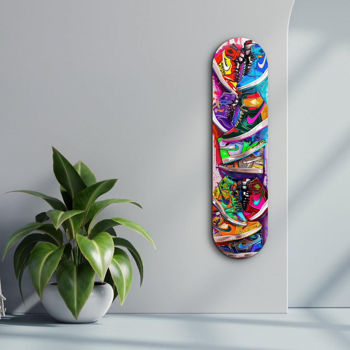 Tablou decorativ din sticlă securizată, Colorful Sneakers, Multicolor