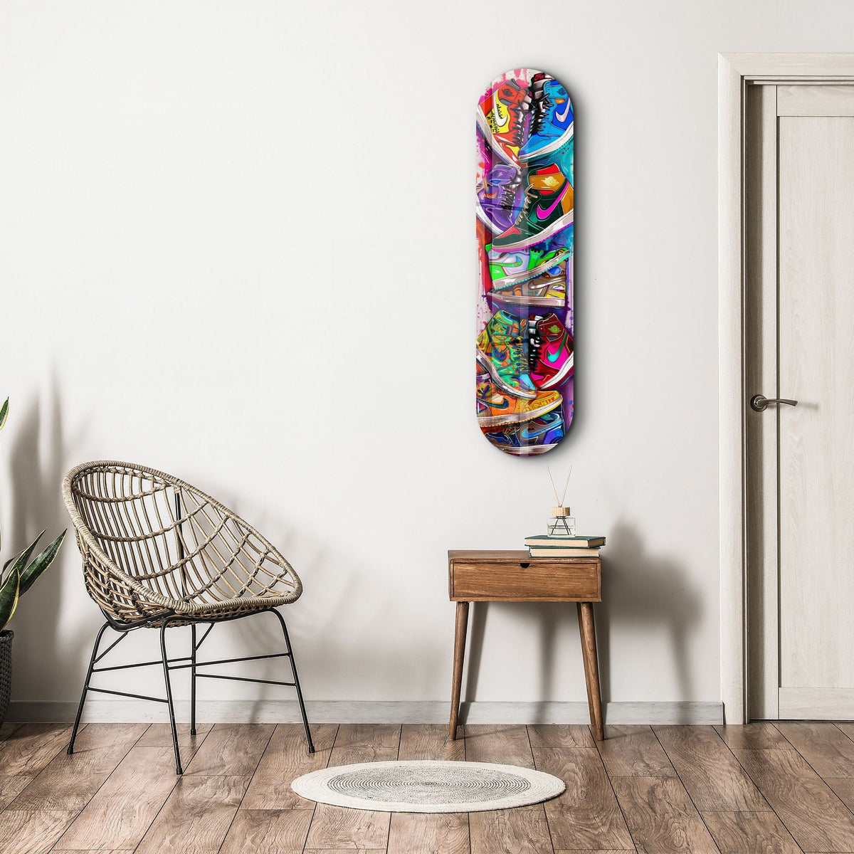 Tablou decorativ din sticlă securizată, Colorful Sneakers, Multicolor