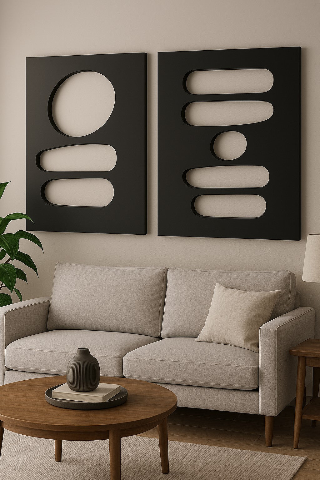 Tablou decorativ MDF (2 piese), Hhloyma00002 - 50 x 70, Negru