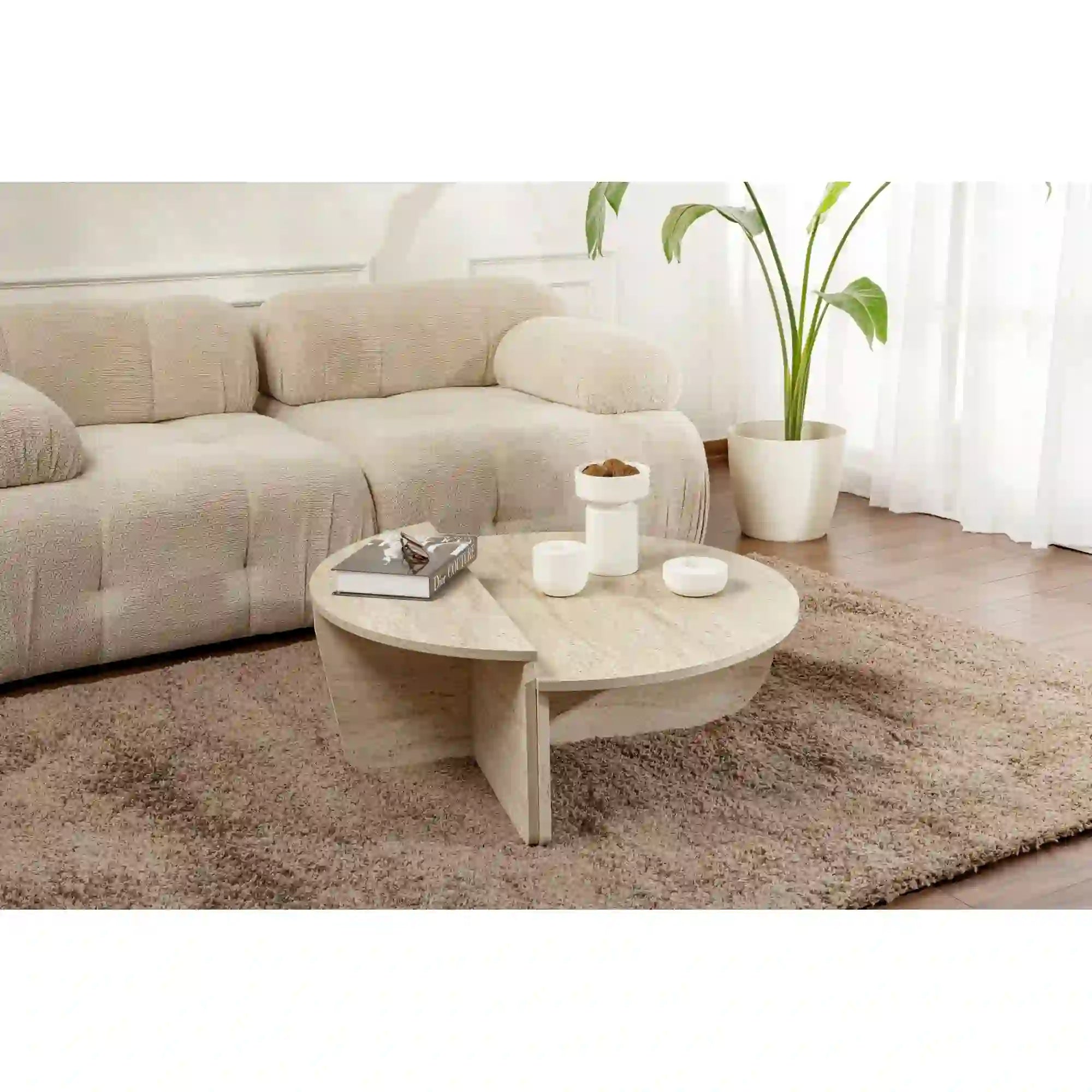 Set 2 masute ORION, bej cu efect de piatra travertin, PAL melaminat