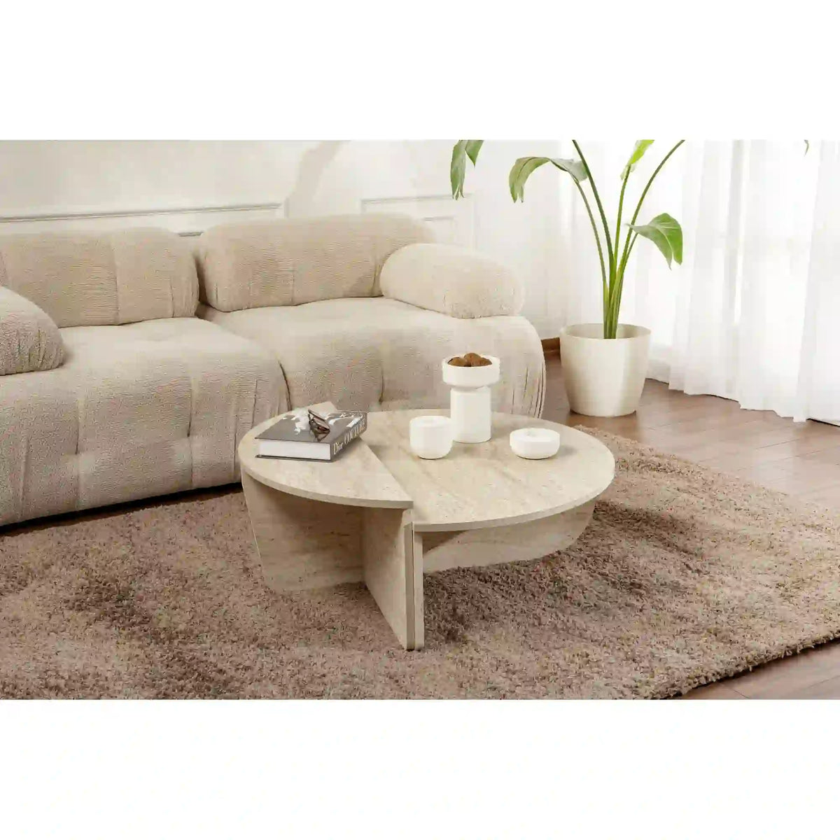 Set 2 masute ORION, bej cu efect de piatra travertin, PAL melaminat