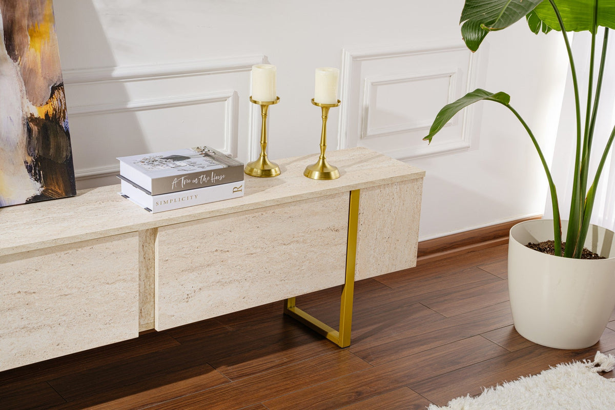 Comodă TV, Serenity - Travertine, Gold, Travertin / Auriu
