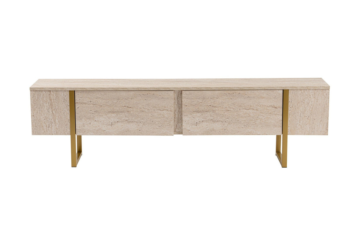 Comodă TV, Serenity - Travertine, Gold, Travertin / Auriu