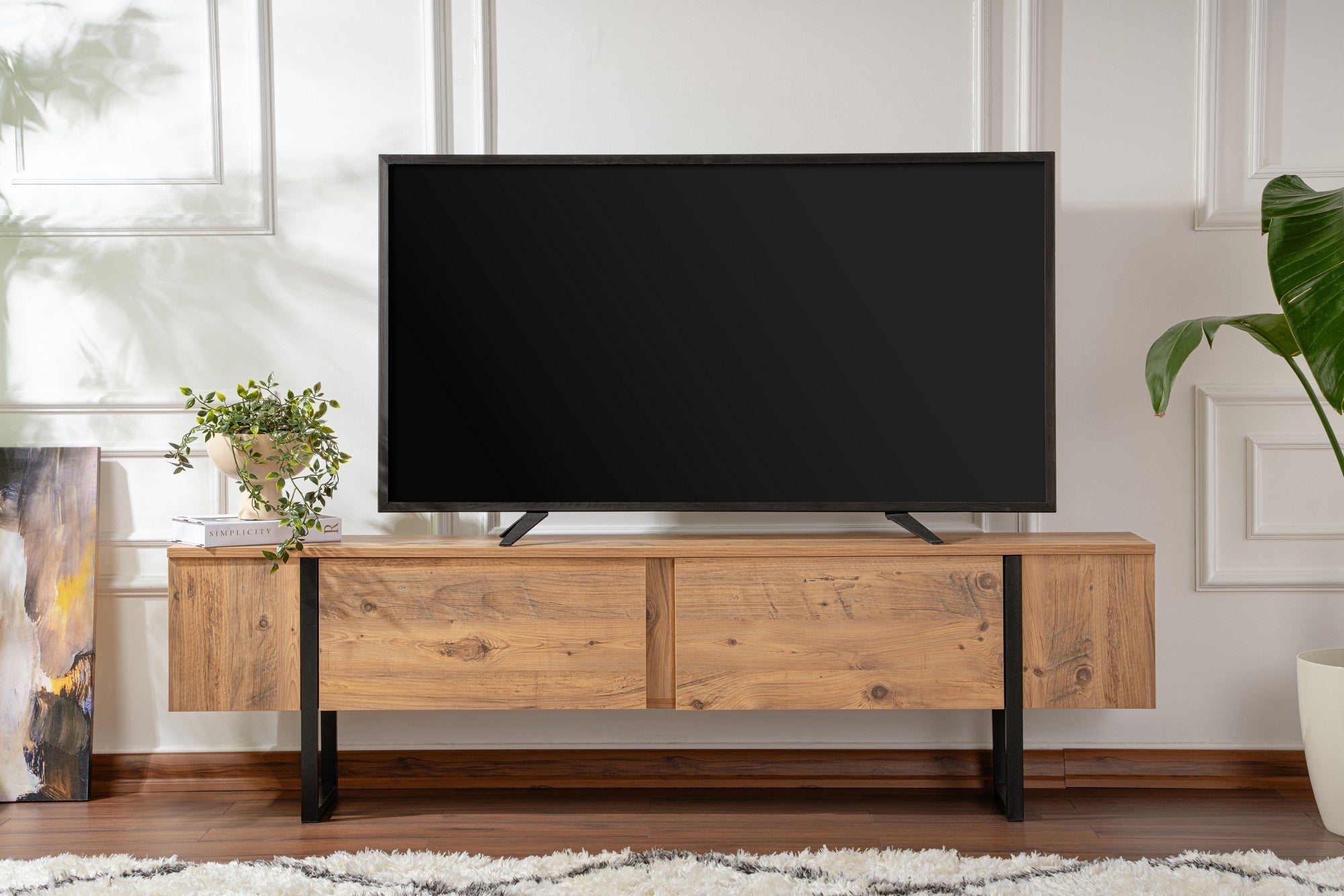 Comodă TV, Serenity - Atlantic Pine, Black, Pin Atlantic / Negru