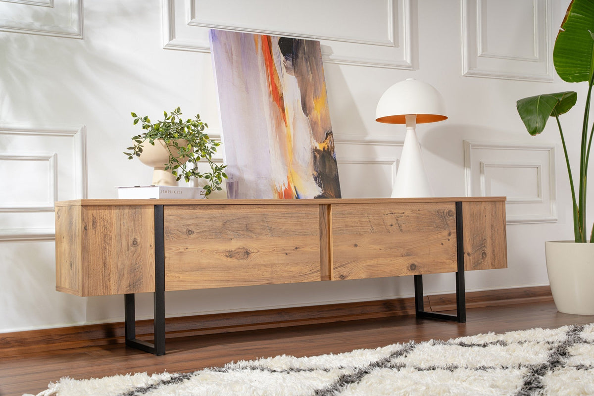 Comodă TV, Serenity - Atlantic Pine, Black, Pin Atlantic / Negru