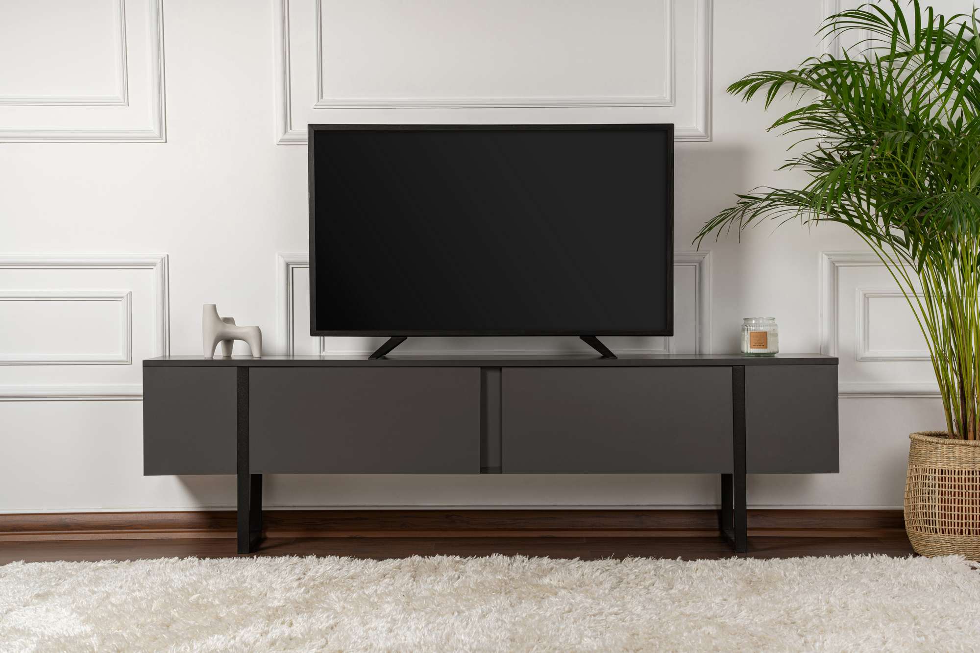 Comodă TV, Serenity - Anthracite, Black, Antracit / Negru