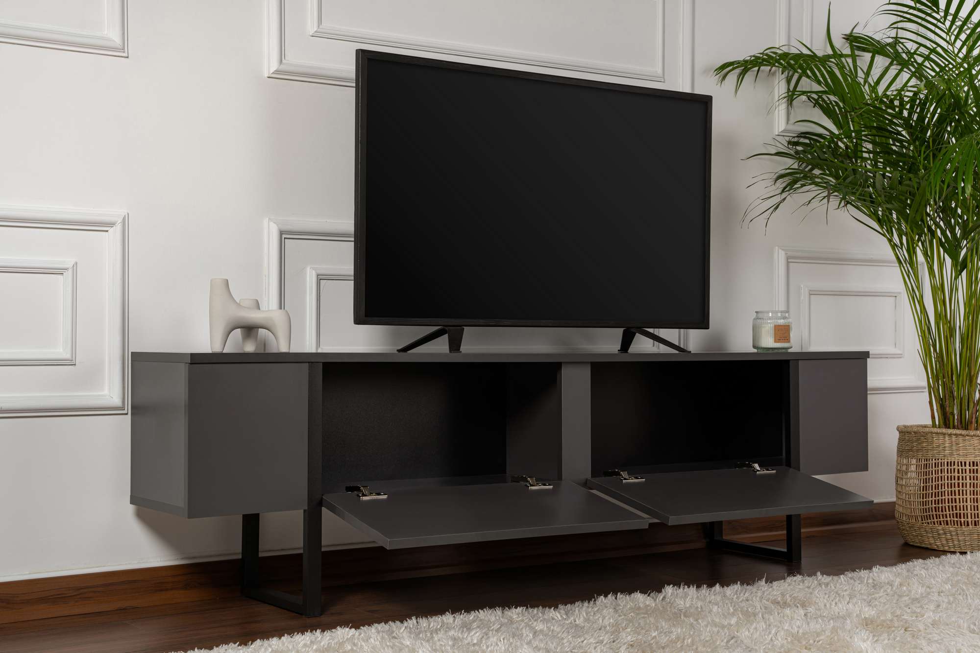 Comodă TV, Serenity - Anthracite, Black, Antracit / Negru