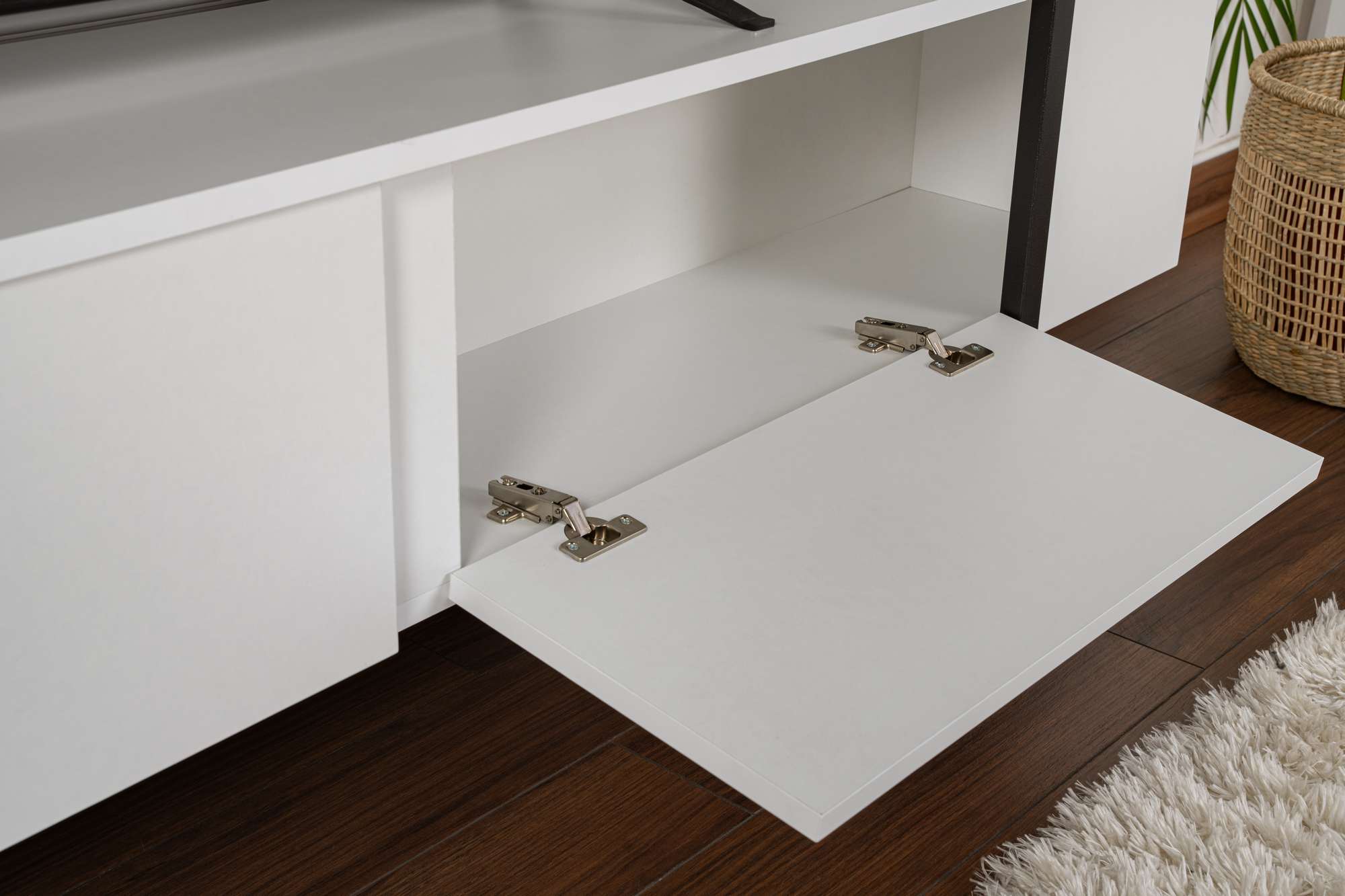 Comodă TV, Serenity - White, Black, Alb / Negru