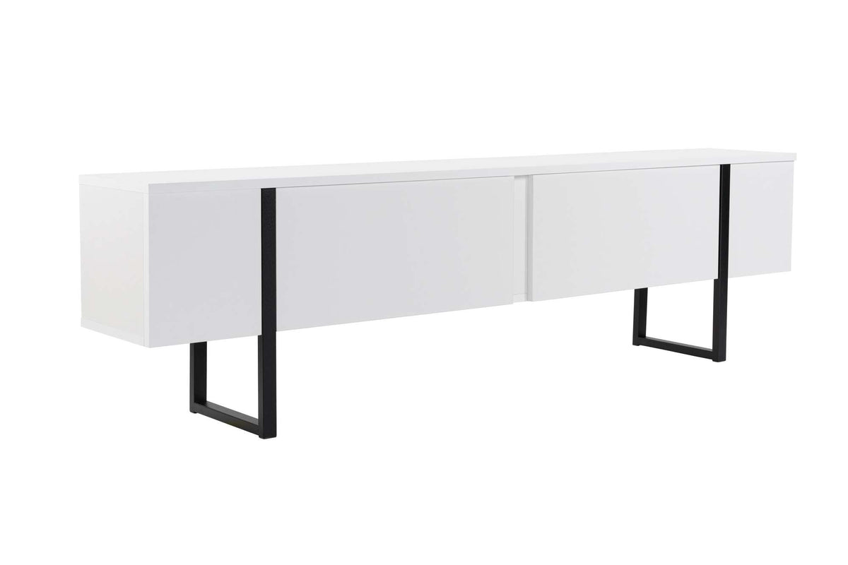 Comodă TV, Serenity - White, Black, Alb / Negru