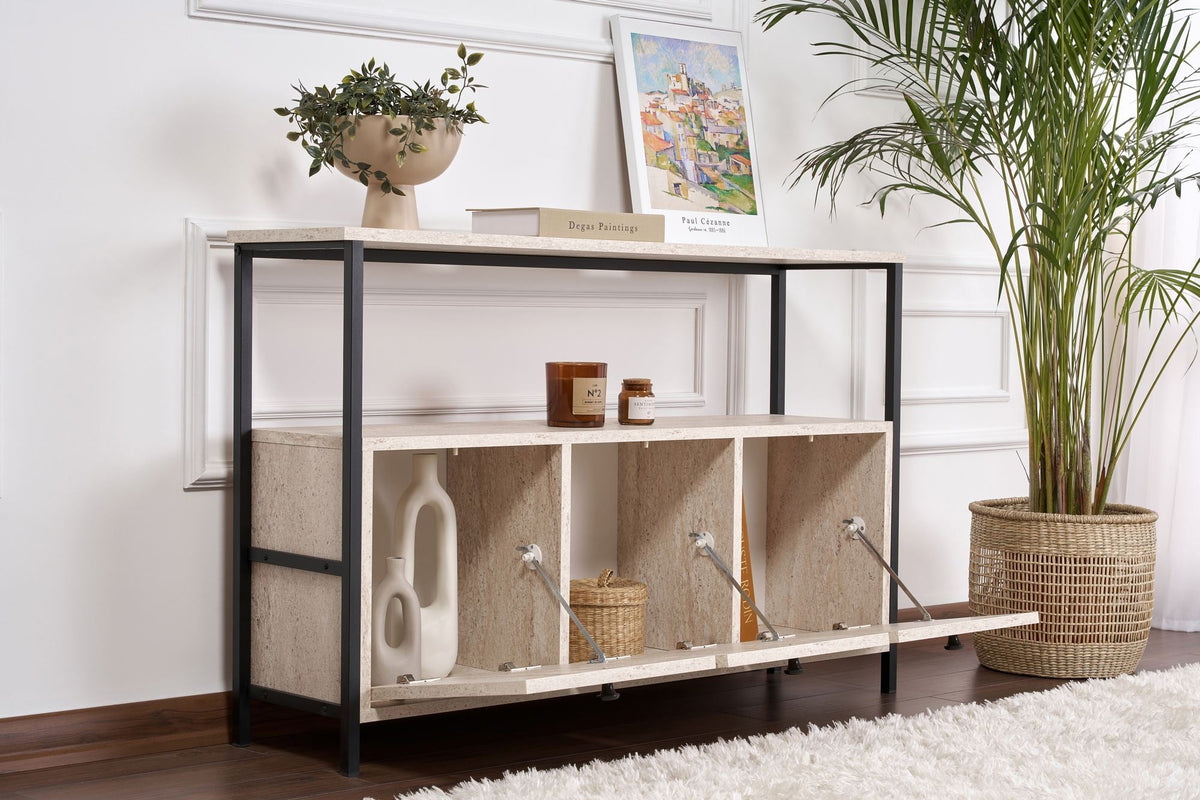 Consolă, Solace - Travertine, Black, Travertin / Negru