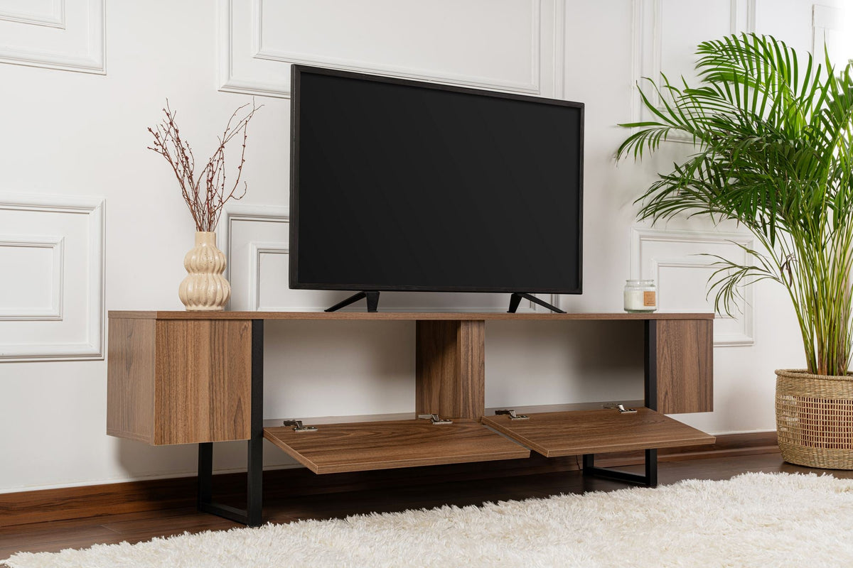Comodă TV, Serenity - Venezia Walnut, Black, Nuc Veneția / Negru