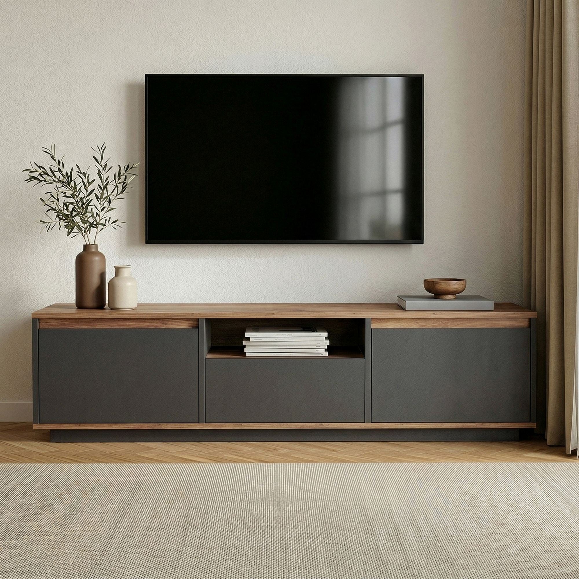 Comodă TV, Sentinel - Anthracite, Atlantic Pine, Antracit / Pin Atlantic