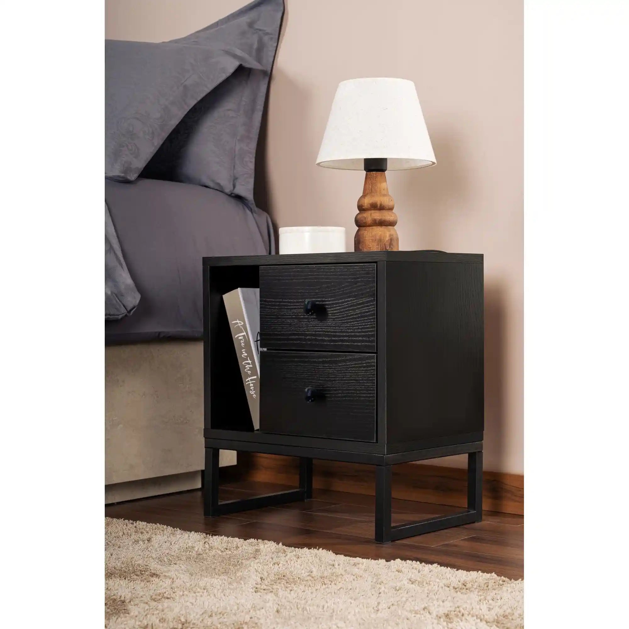 Noptiera GLIMMER, negru, PAL/metal, 46x30x50 cm