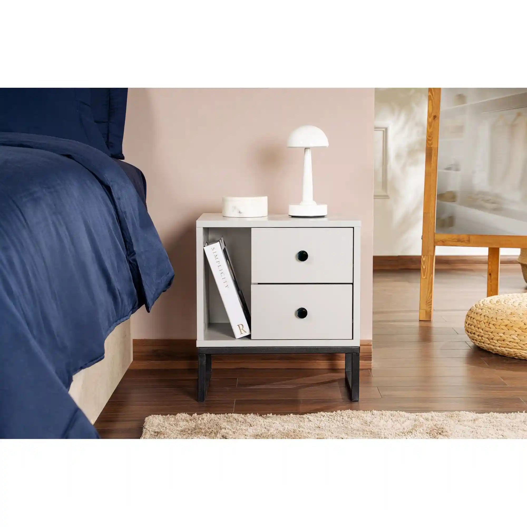 Noptiera GLIMMER, gri/negru, PAL/metal, 46x30x50 cm