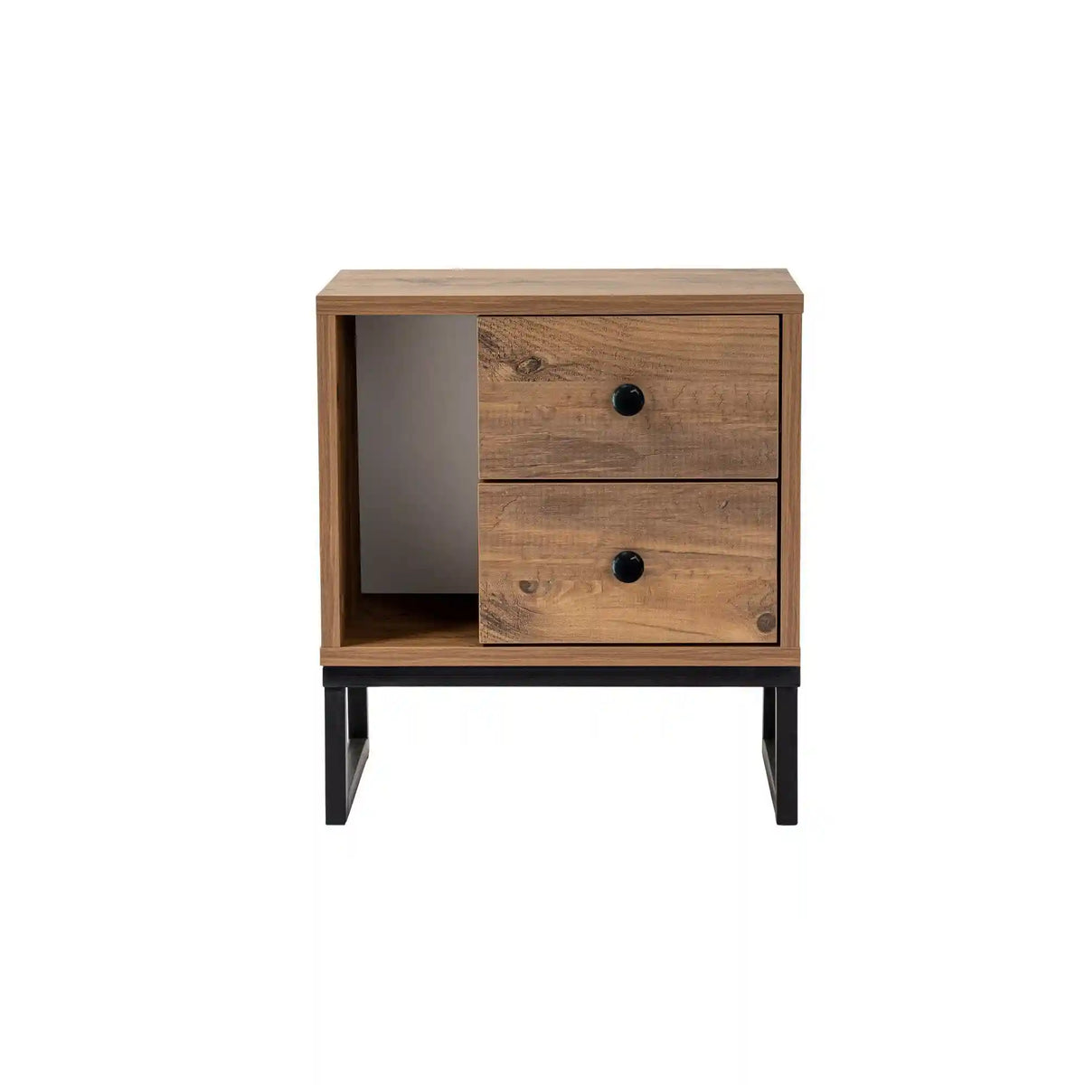 Noptiera GLIMMER, stejar/negru, PAL/metal, 46x30x50 cm