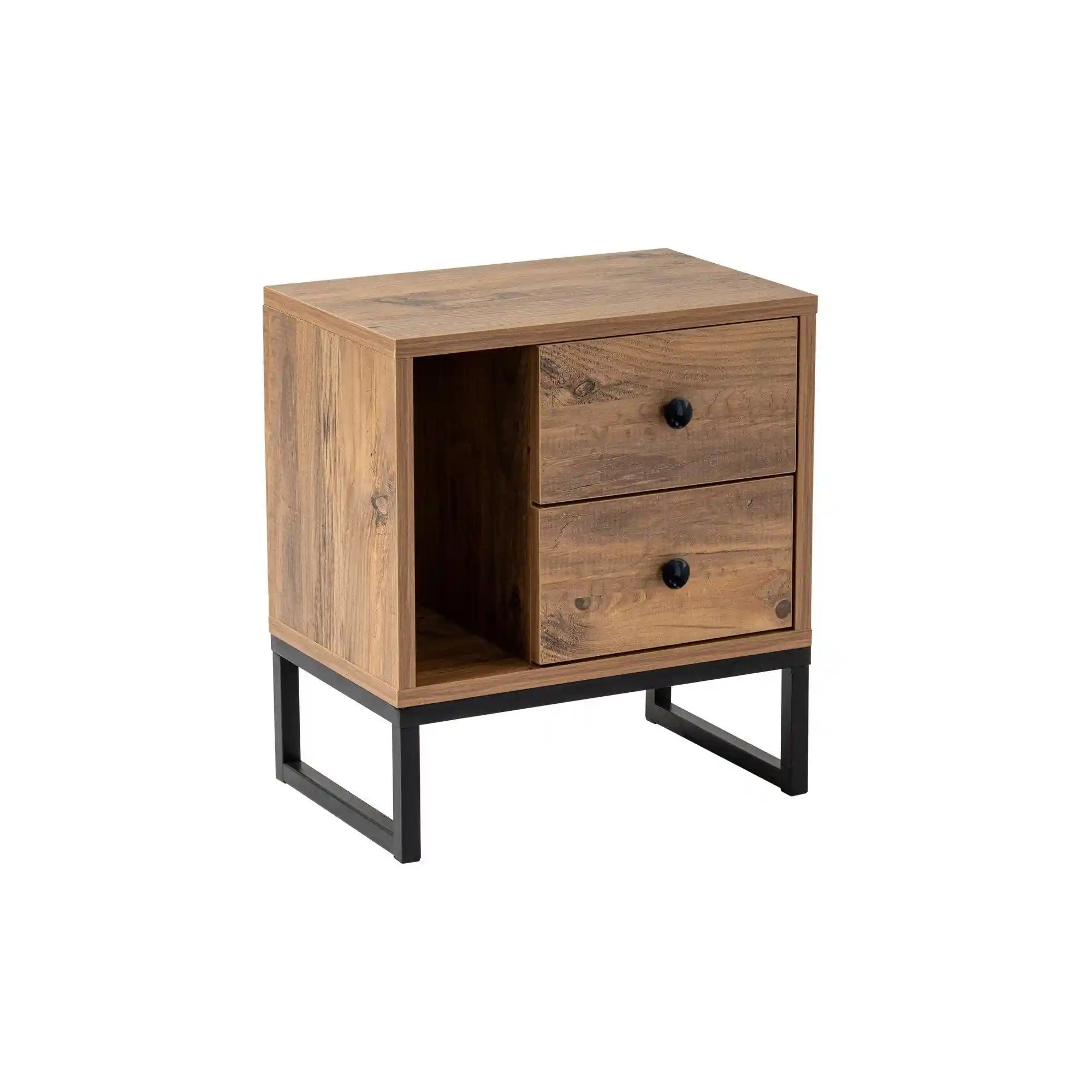 Noptiera GLIMMER, stejar/negru, PAL/metal, 46x30x50 cm